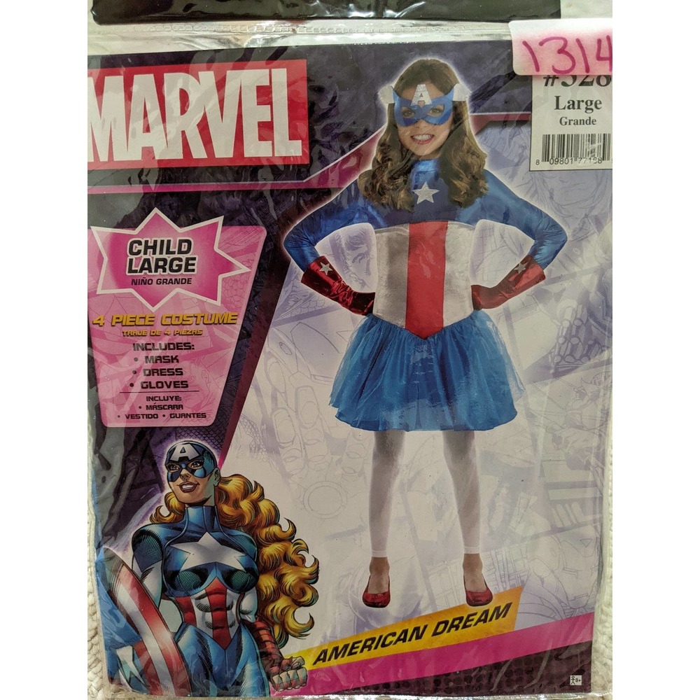 Girls L Large 12 14 new Marvel captain America 4 Pcs Halloween costume dress up